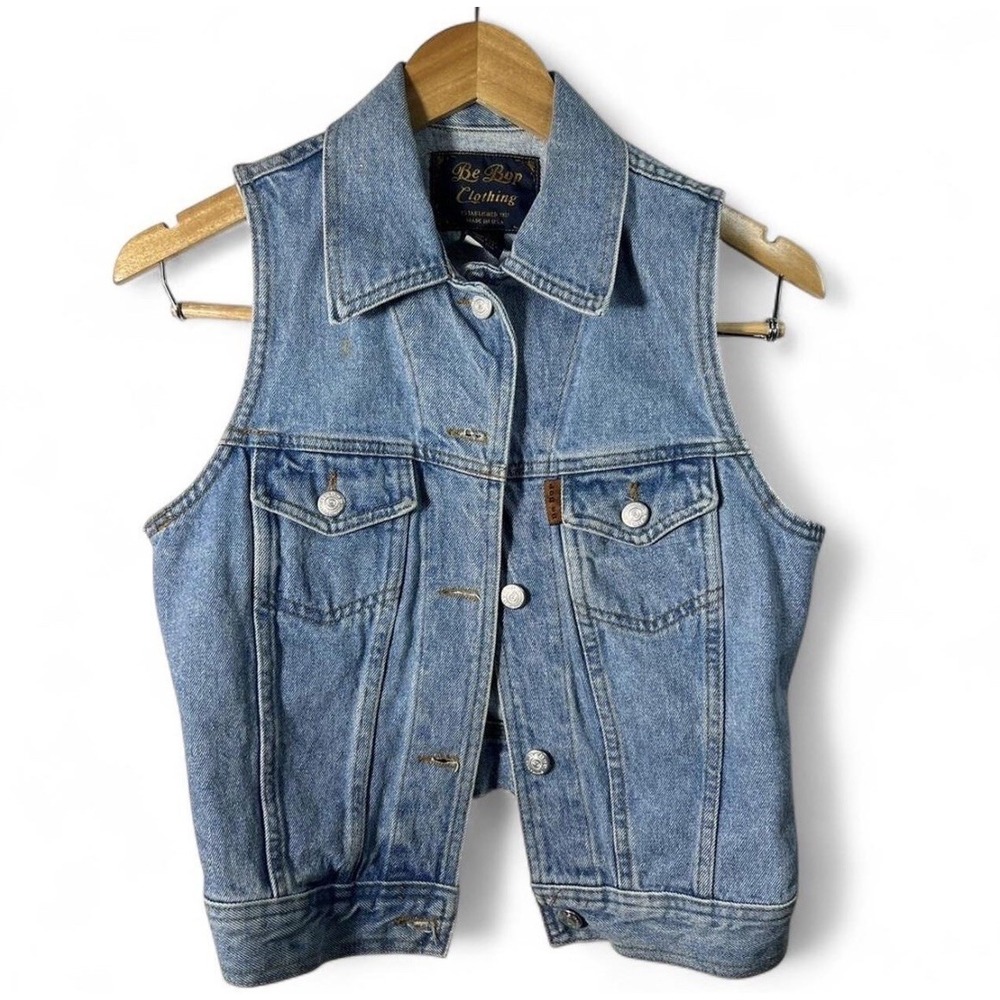 Vintage Be Bop Denim Vest Womens Medium Cropped Light Wash USA Made 90s Trucker